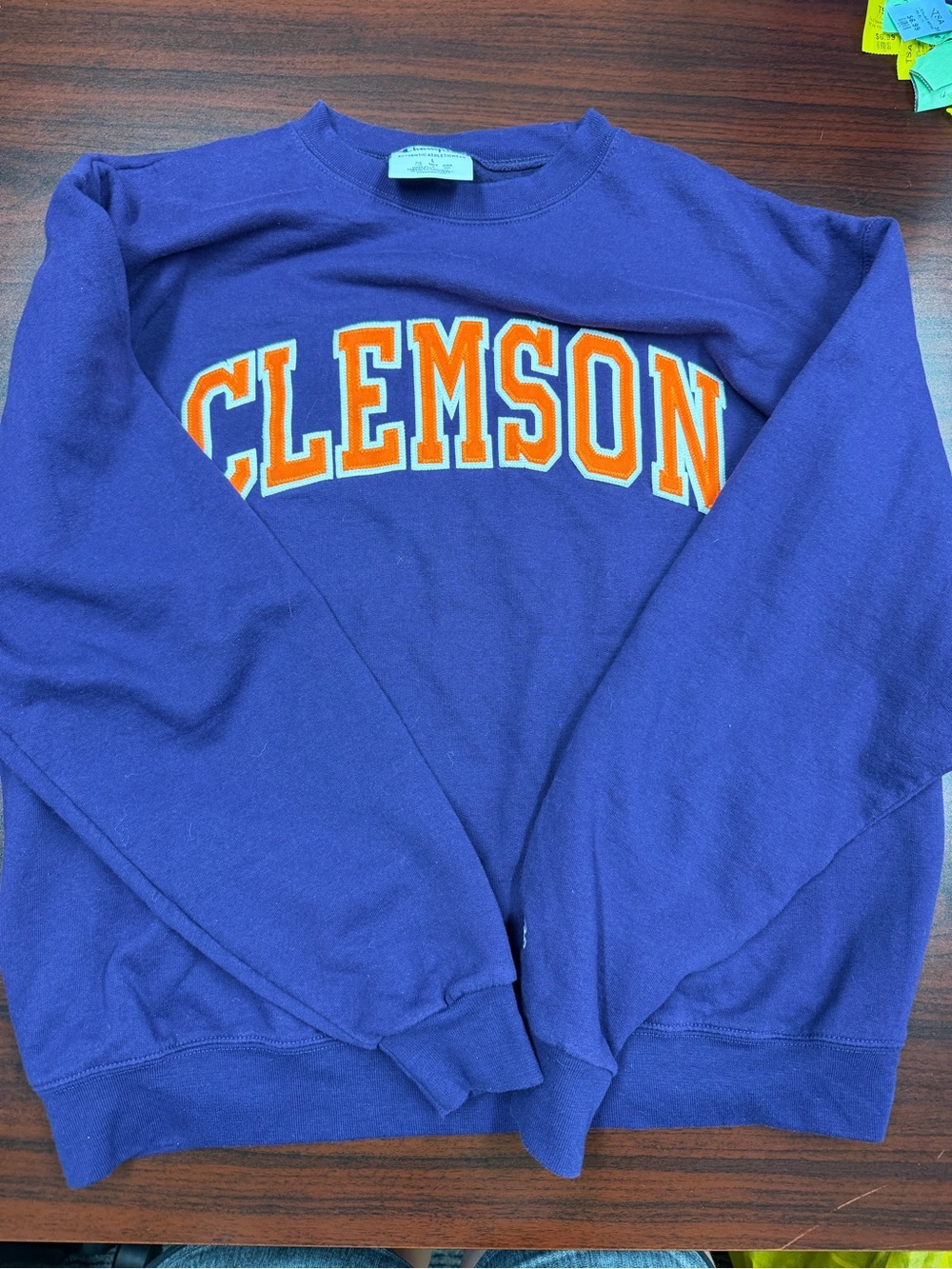 Champion Purple Crewneck with Orange & White Clemson Arch